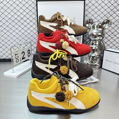 红色鞋子女4cm张艺凡同款松果鞋复古德训鞋赛车鞋显瘦阿甘鞋2025
