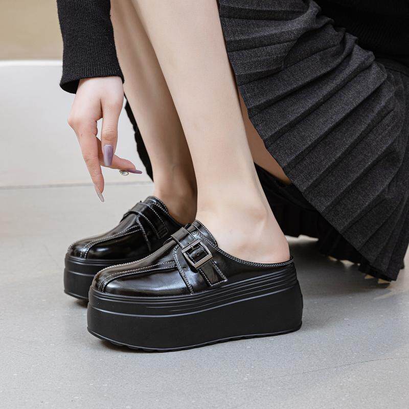 包头半拖鞋女厚底松糕夏季无后跟女鞋8cm一脚蹬懒人鞋女欧货外穿