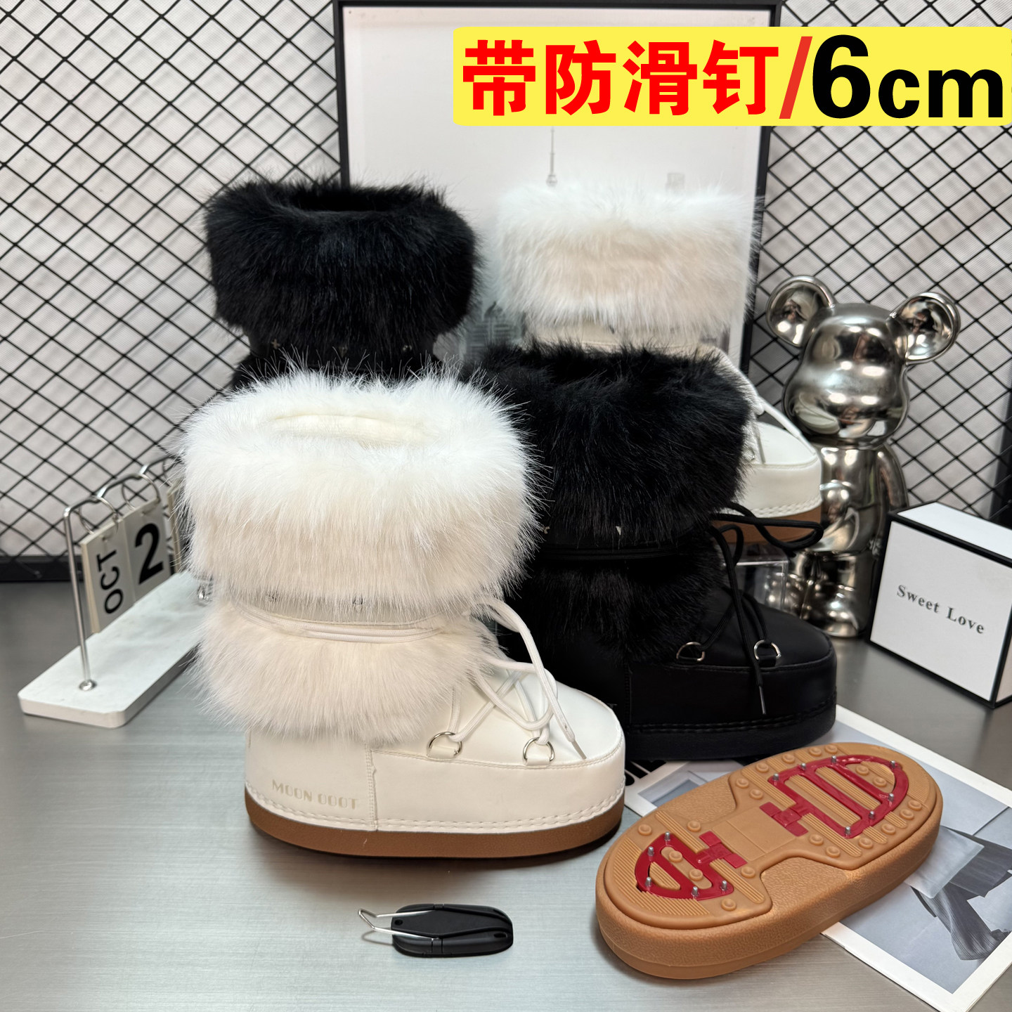 冬季毛毛靴女内增高雪地靴东北短靴冬天户外棉鞋加绒加厚白色靴子