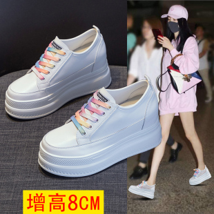 秋天鞋子女2025年新款厚底软底不累脚内增高小白鞋松糕底真皮女鞋