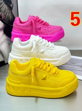 黄色鞋子女2025新款爆款小黄鞋厚底真皮夏款小白鞋百搭配裙子板鞋
