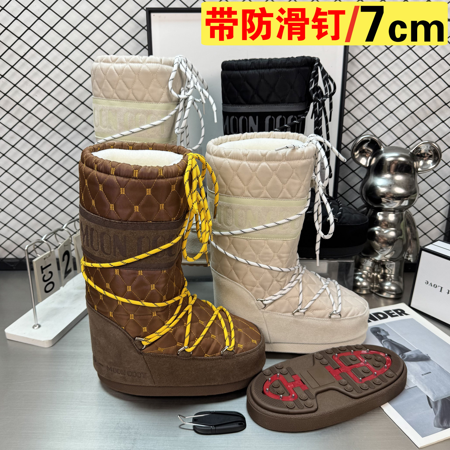 防滑高筒月亮靴冬季保暖雪地靴女东北厚底滑雪鞋冬天棉鞋加绒加厚