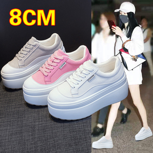 粉色鞋子女8cm小个子增高矮子乐女鞋松糕鞋甜酷白色厚底鞋33码女