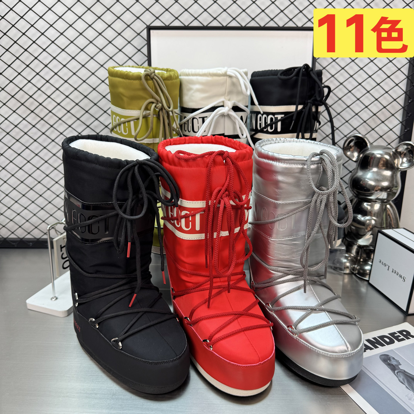 厚底月亮靴女防滑保暖白色中筒雪地靴东北高筒可爱毛毛靴6cm加绒