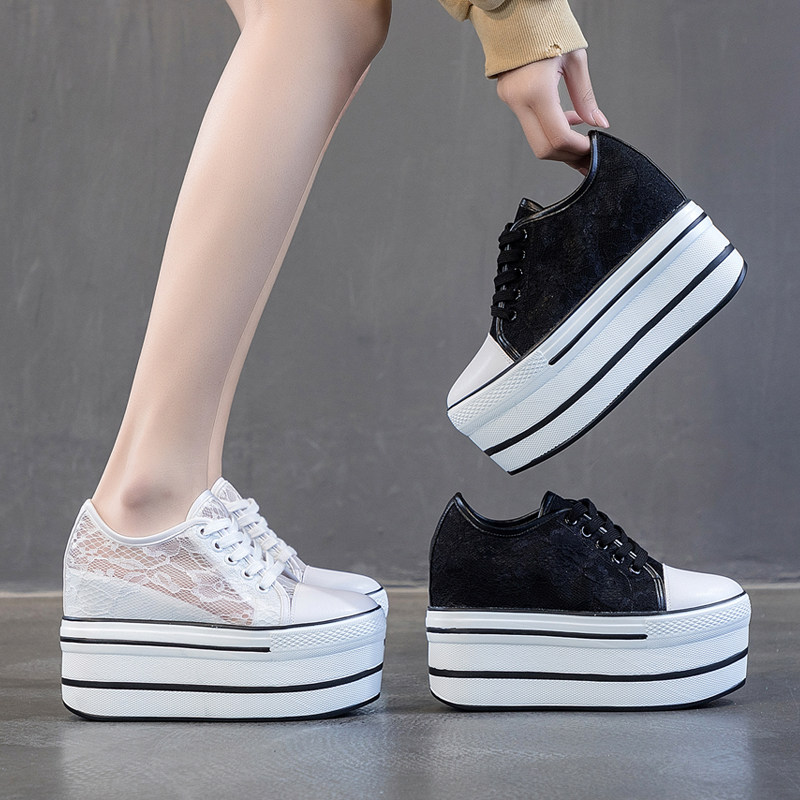 厚底夏季薄款网鞋女透气10cm内增高小白鞋百搭夏天鞋子网面松糕鞋