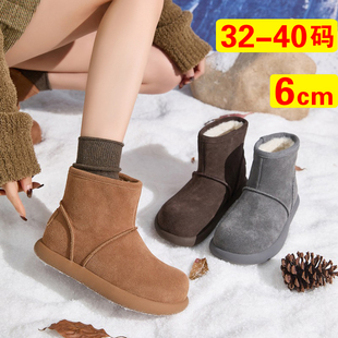 棕色靴子32码33特小码棉鞋加绒加厚保暖冬季防滑雪地靴女2025新款