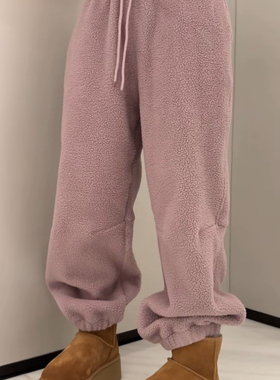 妍西家 诗歌兰女装25冬款58534时尚百搭香芋紫松紧腰摇粒绒卫裤女