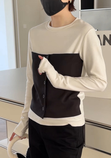 妍西家 诗歌兰女装26早春款时尚气质白拼接两件套打底长袖打底衫