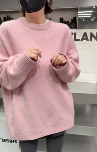 妍西家 诗歌兰女装25冬款67260气质粉色圆领中长款羊毛甜美毛衣女