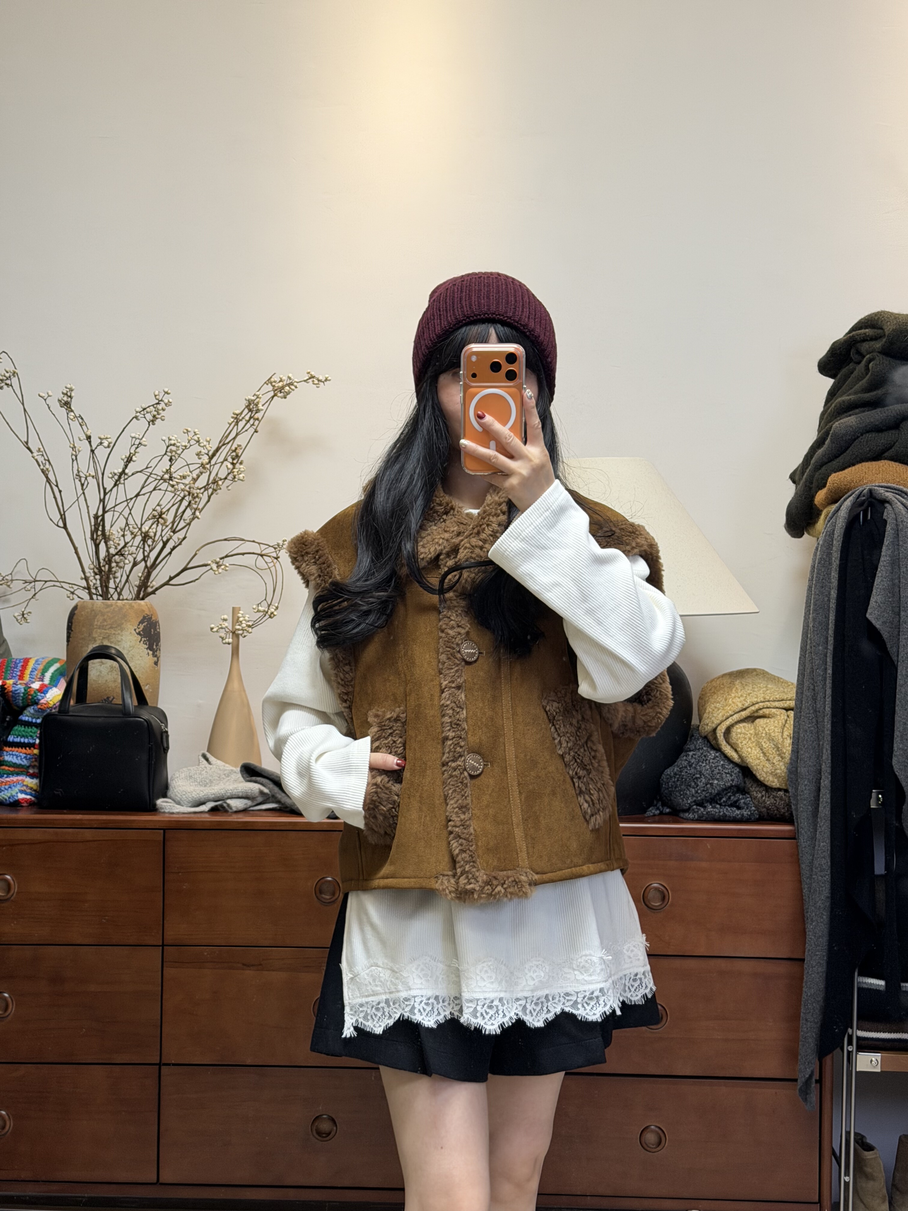 妍西家 妍西家 Second  2nd冬款时尚气质咖翻领排扣口袋外套马甲