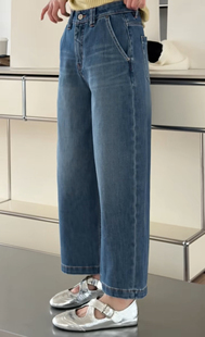 妍西家 诗歌兰女装26早春款15308百搭蓝色微弹直筒显瘦烟管牛仔裤