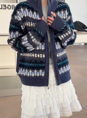 妍西家 诗歌兰女装26早春新款25091时尚气质立领撞色拉链开衫毛衣