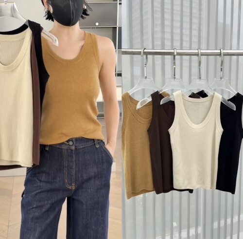 妍西家 诗歌兰女装26秋款2622时尚百搭白色U领无袖针织背心打底