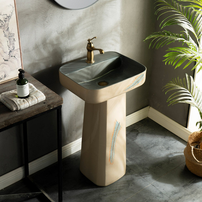 立柱盆柱式落地式洗面盆户外洗手盆庭院柱盆艺术手绘洗脸盆洗手池