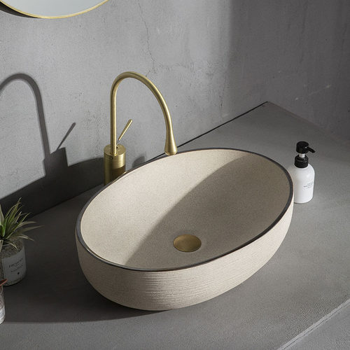 鑫赫简约台上盆陶瓷金边中式复古