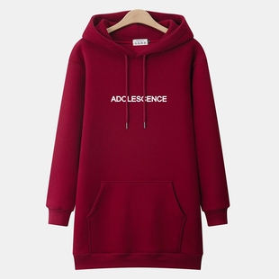 秋冬新款宽松中长款卫衣女加绒加厚大码胖mm200斤胖妹妹连帽外套