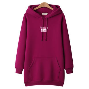 大码中长款卫衣女秋冬新款2025年连帽长袖胖mm套头宽松外套加绒潮