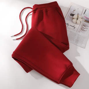酒红春秋休闲裤女薄款小个子束脚运动裤2025新款卫裤冬季女士裤子