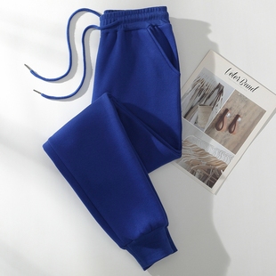 克莱因蓝秋冬2025新款卫裤女运动休闲哈伦加绒加厚宽松小个子长裤