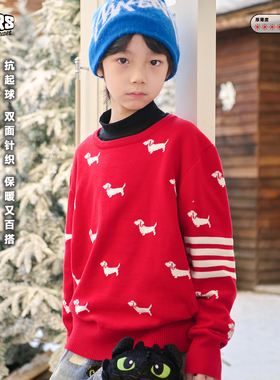 JAC梦想家童装◆puppy love~新年限定腊肠狗提花上衣儿童红色毛衣