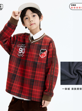 JAC梦想家童装◆圣诞新年美式学院返校生~复古红格儿童加绒卫衣