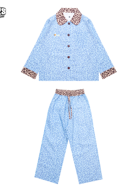 JAC梦想家童装◆25秋冬新款软软豹纹蓝中大童睡衣套装儿童家居服