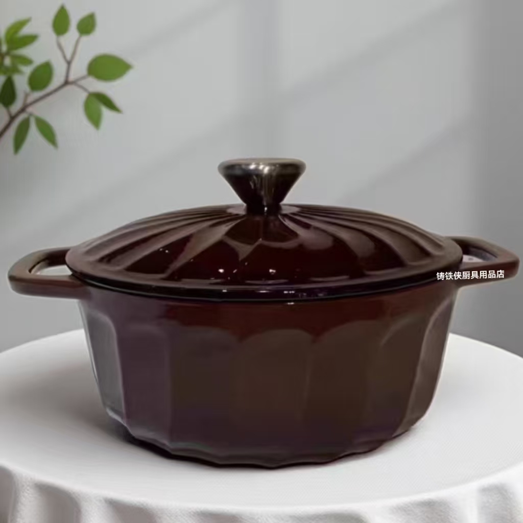 外贸铸铁珐琅锅炖锅搪瓷汤锅炖肉锅出口电磁炉燃气灶家用商用22cm