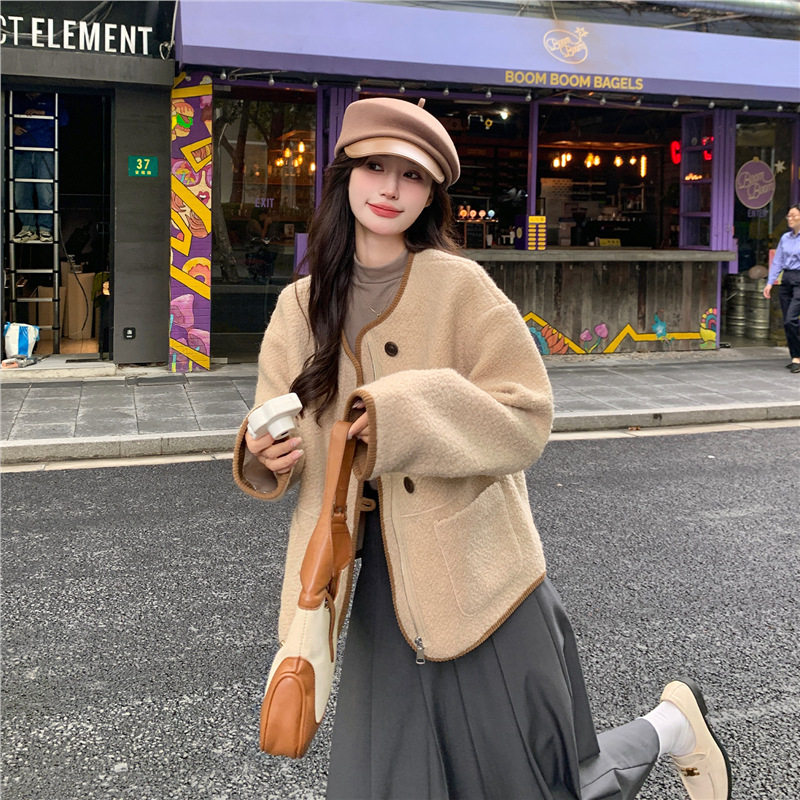 复古仿羊羔毛小香风外套女冬2025新款韩版加厚气质休闲百搭夹克潮