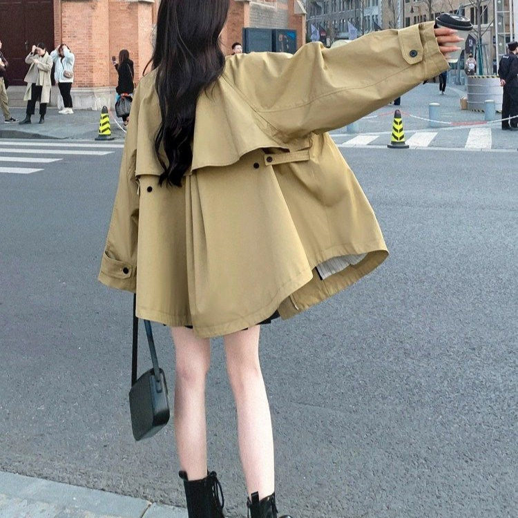 韩国chic春秋新款复古英伦风长袖风衣外套女立领设计感宽松上衣潮