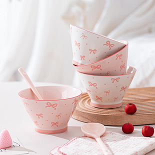 简约高颜值蝴蝶结陶瓷碗家用新款 米饭碗斗笠碗陶瓷餐具 网红爆款