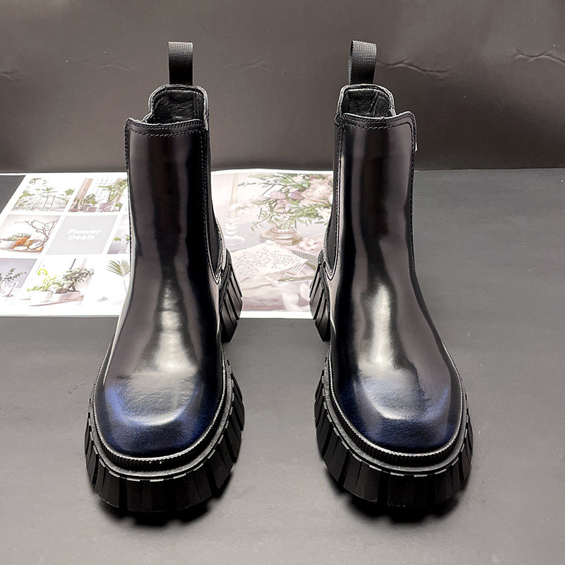 中帮马丁靴男冬季英伦风厚底靴子内增高机车短靴复古拉链切尔西靴