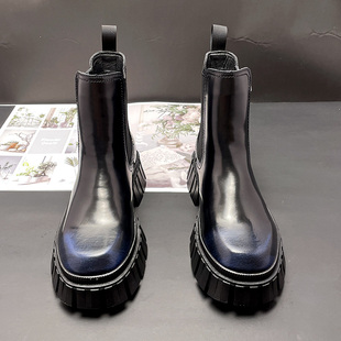 中帮马丁靴男冬季英伦风厚底靴子内增高机车短靴复古拉链切尔西靴