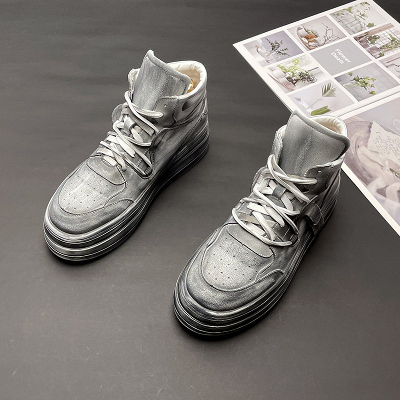 高帮鞋男春季韩版网红靴子中帮厚底内增高鞋子新款潮流休闲板鞋