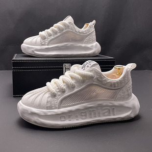 贝壳头小白鞋男内增高夏季新款透气时尚运动休闲鞋百搭厚底老爹鞋