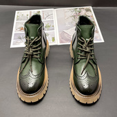 马丁靴男冬季 靴 英伦风中帮靴子潮流休闲工装 新款 复古内增高短款