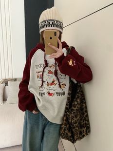 宽松百搭休闲潮 连帽卫衣女韩版 5035加绒加厚腊肠狗宽松插肩袖 长袖