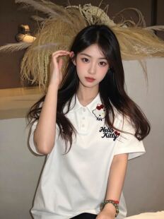 2639helloKitty花瓣领刺绣Polo领T恤韩版宽松百搭休闲短袖T恤女潮