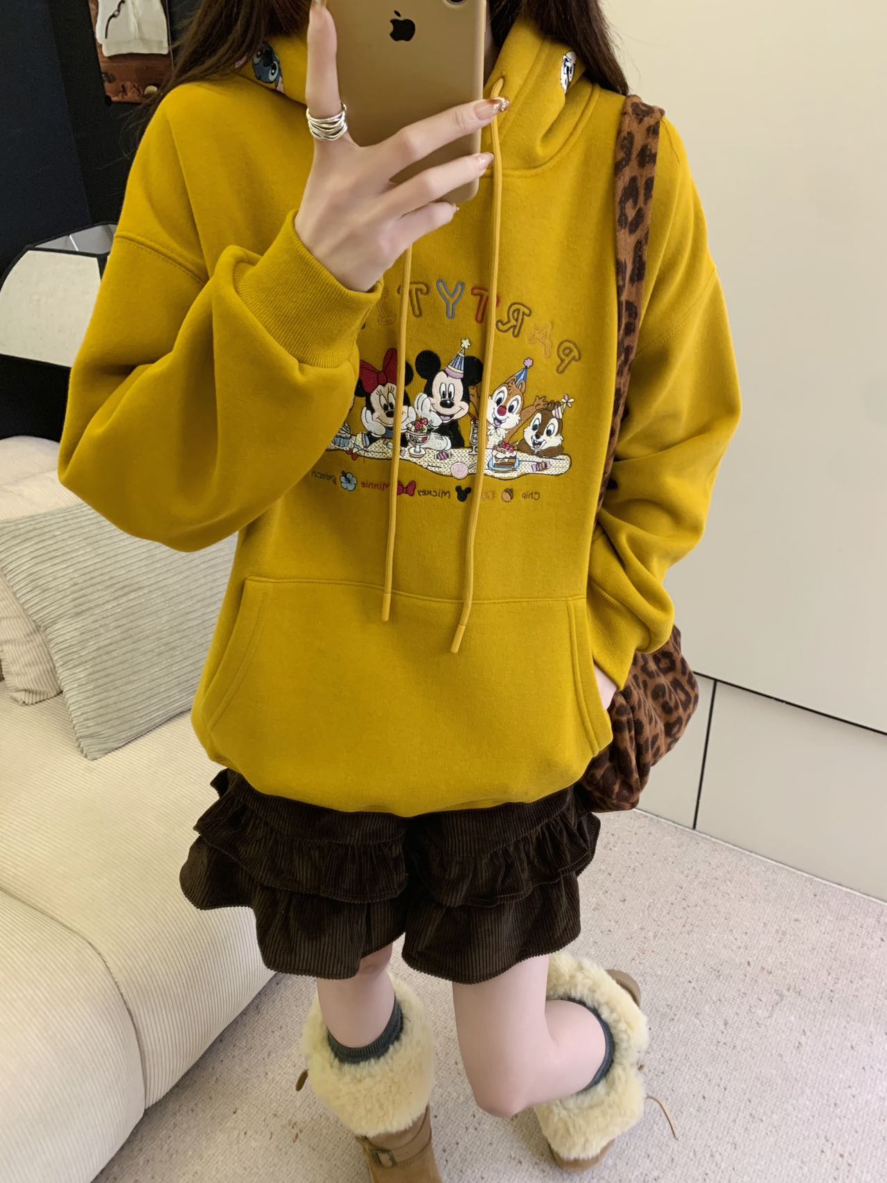 （加绒加厚）3706动物组合刺绣宽松百搭休闲韩版连帽卫衣女套头衫