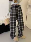 长裤 复古格子刺绣小熊加绒加厚宽松百搭卫裤 女直筒休闲裤 老钱风潮