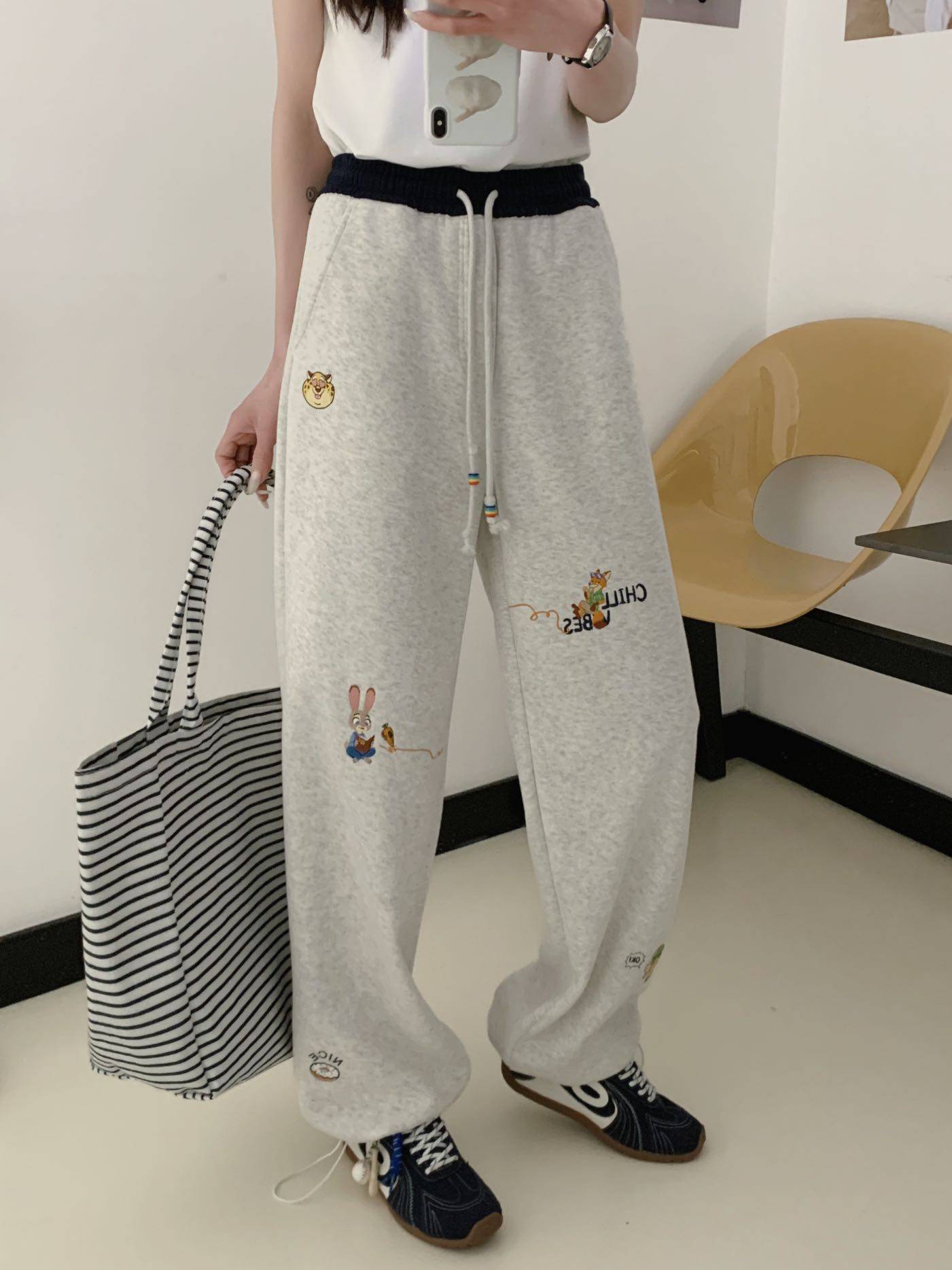 5229春款兔子狐狸重工刺绣抽绳卫裤直筒宽松百搭显瘦女休闲运动裤,女装/女士精品,卫裤,淘宝优惠券,粉丝福利购,淘宝优惠卷