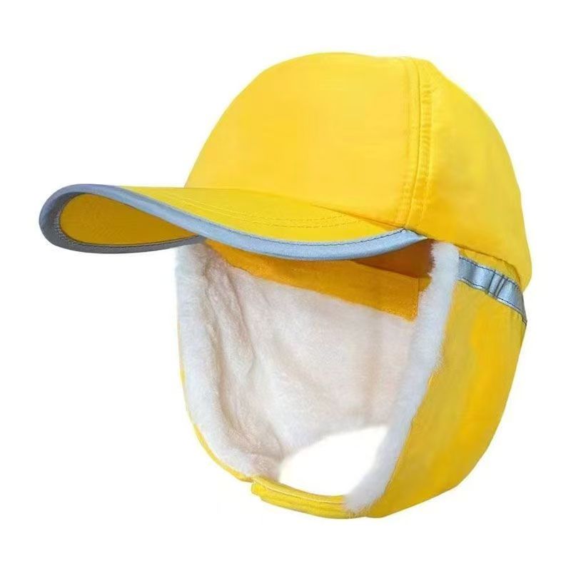 冬季款小学生帽子儿童安全上下学小黄帽加绒加厚护耳防寒保暖帽子