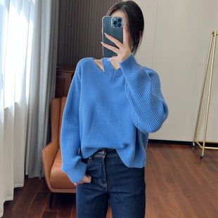 2023秋季 毛衣针织衫 新款 镂空V领长袖 女 ins小心机挂颈式 北欧小众