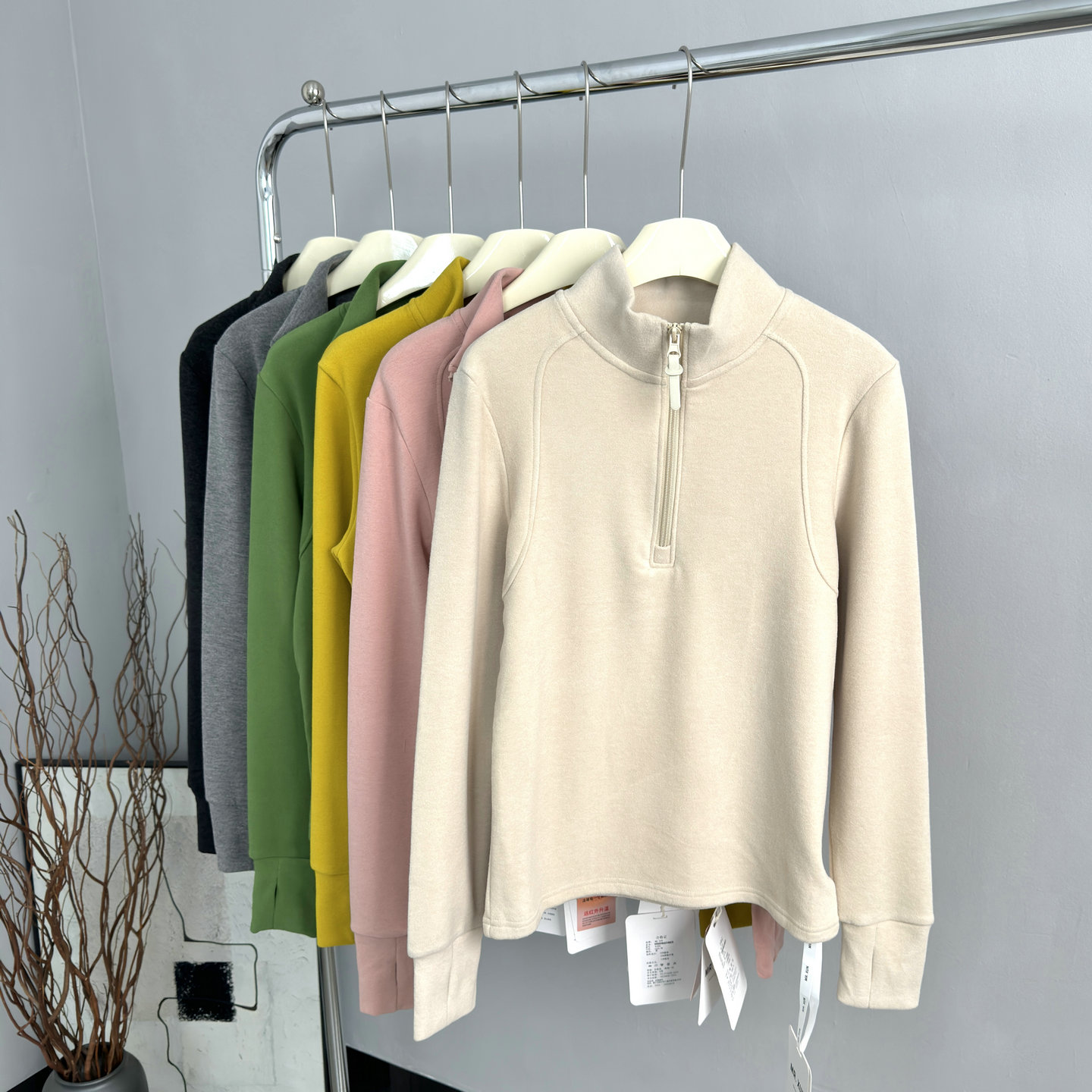 自留！立体剪裁立领德绒打底衫女卫衣2025秋冬半拉链保暖修身上衣