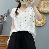 衬衣上衣小衫 自留 女2025夏季 短袖 减龄印花花边领小飞袖 棉纱衬衫