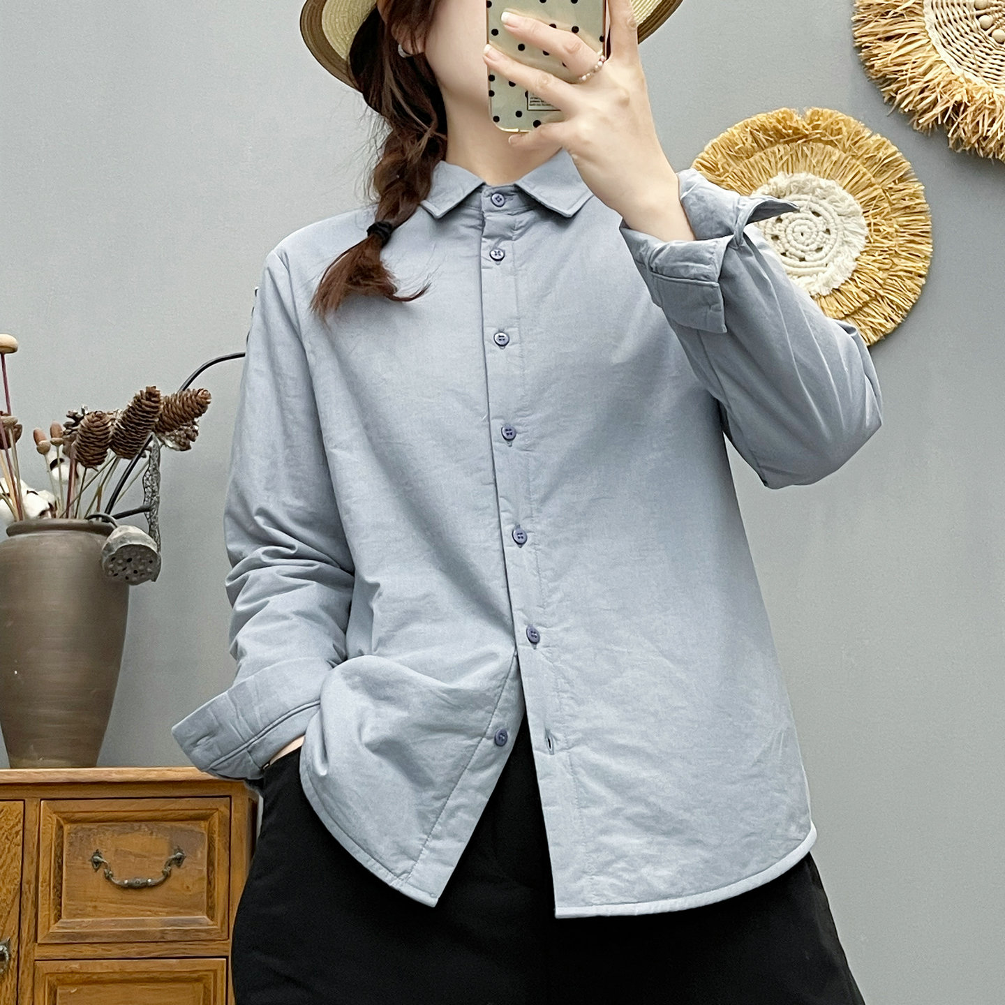 加厚夹棉衬衫外套女2025秋冬季宽松显瘦时尚百搭保暖加棉衬衣棉衣