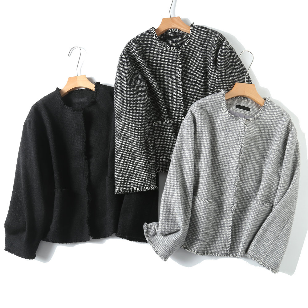 小香风长袖粗花呢外套女休闲夹克