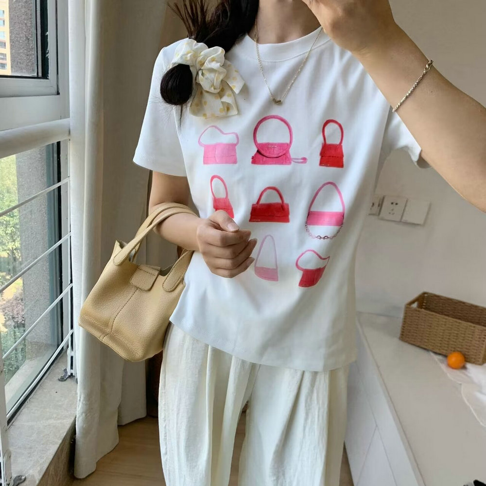 时尚小众包包印花正肩短袖T恤女