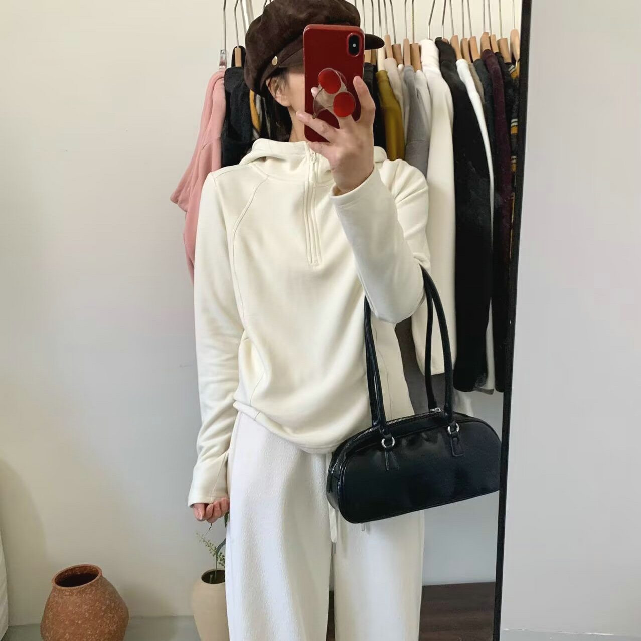 半拉链磨毛德绒连帽衫卫衣外套女2025秋冬新款时尚百搭打底衫上衣