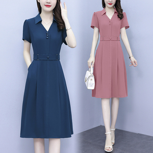 RM8221#大码时尚高腰短袖轻奢时髦2023洋气夏装新款遮肚子高档连衣裙