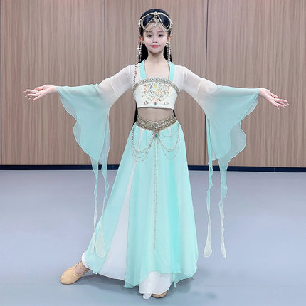 儿童古典舞蹈服新款女童渐变飘逸纱衣汉元素表演服艺考演出服套装